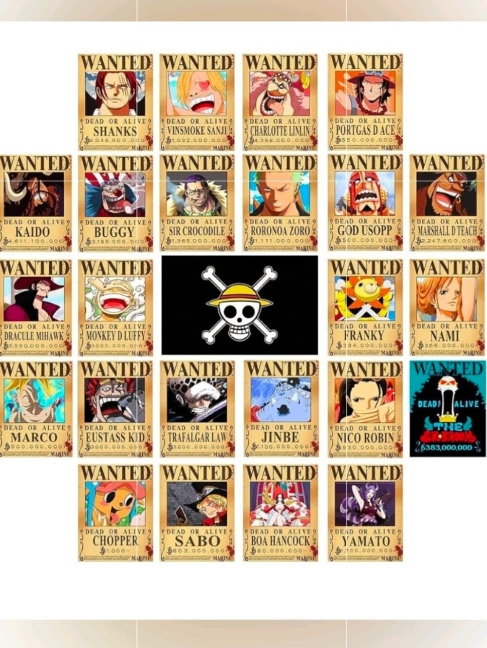 25pc One Piece Anime Wanted Posters